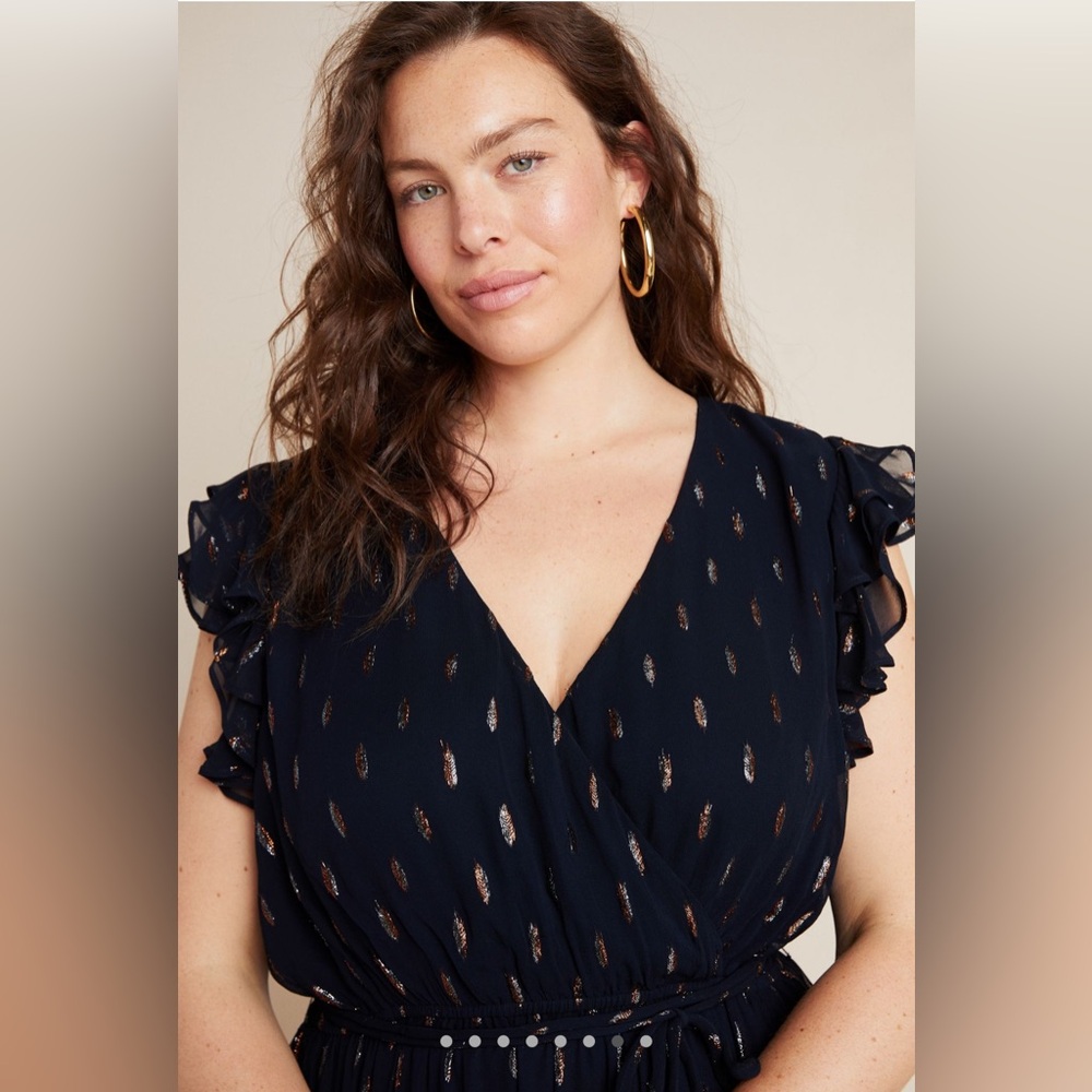 NWT Anthropologie Midnight Shimmer Midi Dress (Navy Blue) // Size L - Picture 4 of 4
